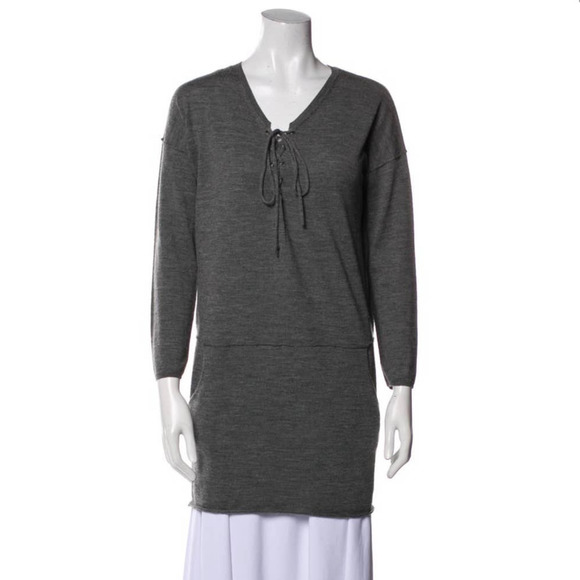 ZADIG & VOLTAIRE GRAY MERINO WOOL TUNIC SWEATER SIDE POCKETS WOMEN SIZE SMALL - Picture 1 of 12